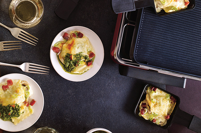 Raclette de raviolis à la crème