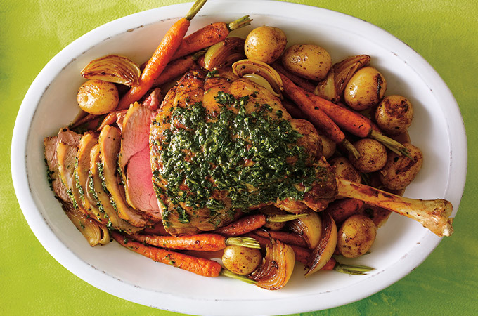 Roasted Leg of Lamb with Herb Sauce