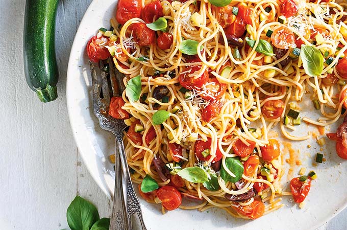Cherry Tomato and Zucchini Spaghetti