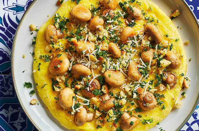 Mushroom Omelette with Herbed Bread Crumbs