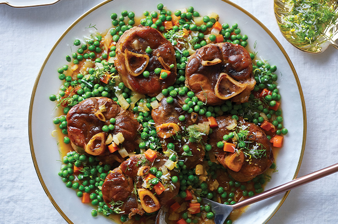 Osso buco de porc aux petits pois et gremolata au fenouil