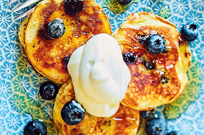 Petits pancakes aux bleuets pour raclette