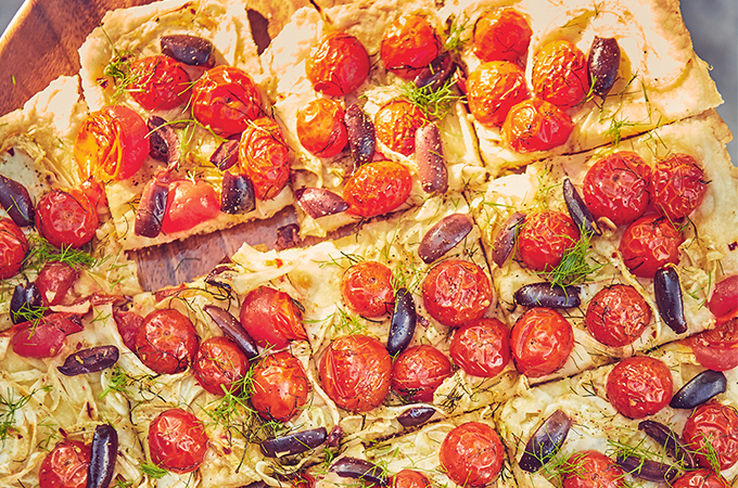 Savoury Fennel, Tomato and Olive Tart