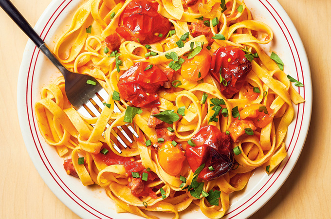 Pasta with Confit Tomato and Chorizo
