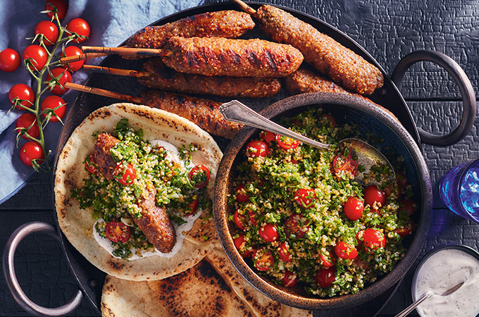 Beef Keftas with Tabbouleh and Sumac Sauce