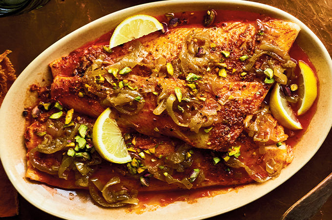 Ethné de Vienne's Roasted Fish Fillets with Portuguese Spices and Onion Sofrito