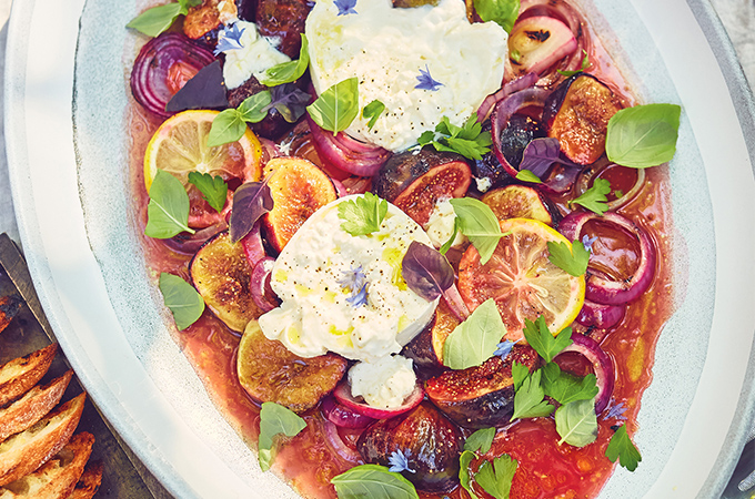 Burrata aux figues confites