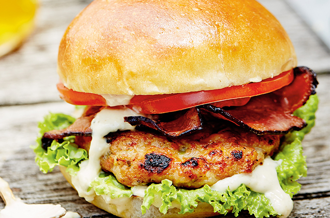 Chicken Burgers with Bacon and Caper-Mayonnaise Sauce