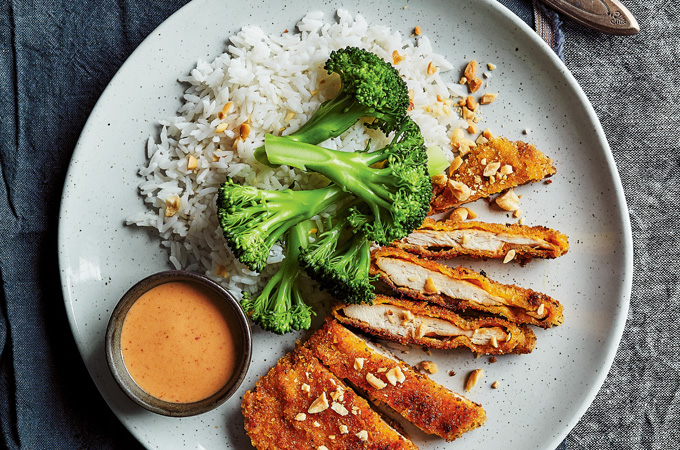 Breaded Chicken Cutlets with Peanut Sauce