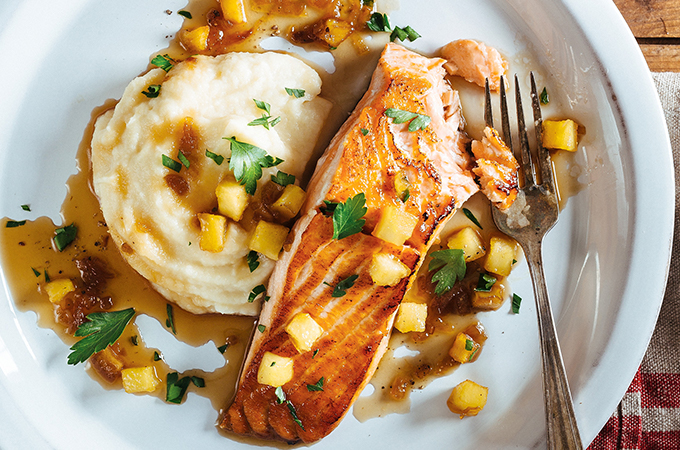 Seared Salmon with Cider Sauce and Celery Root Purée