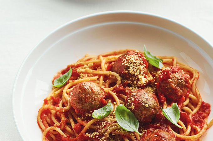 Spaghetti with Eggplant “Meatballs” and Tomato Sauce
