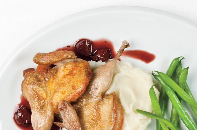 Roasted Quail with Cherry and Red Wine Sauce