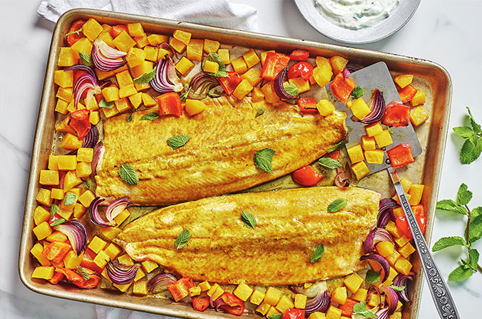 Sheet Pan Curried Vegetables and Trout