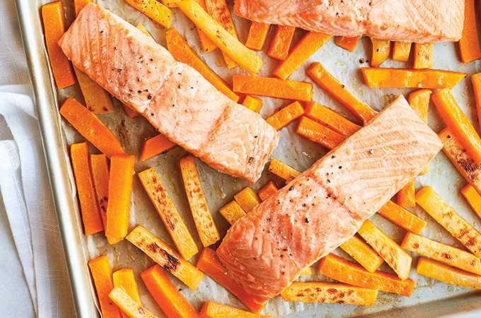 Oven-Roasted Salmon and Vegetables with Tarragon Yogurt