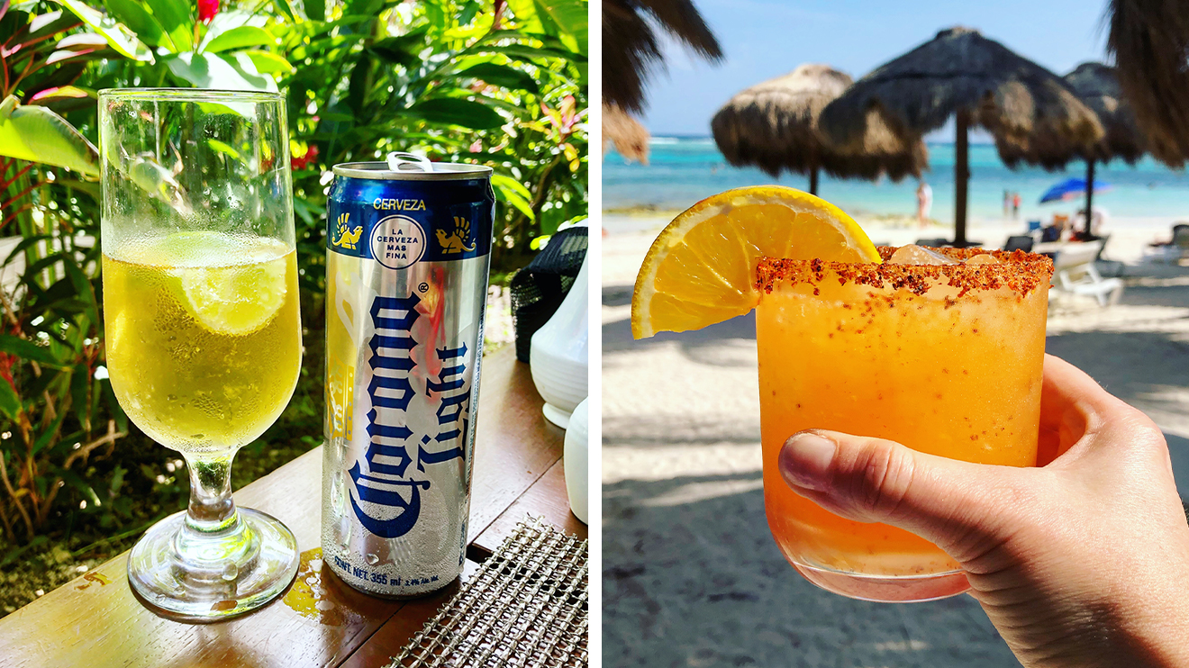 Cocktail et bière sur la plage