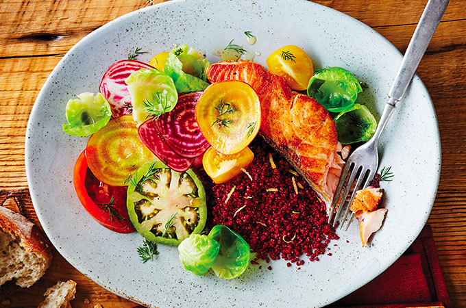 Seared Salmon with Bulgur and Beets