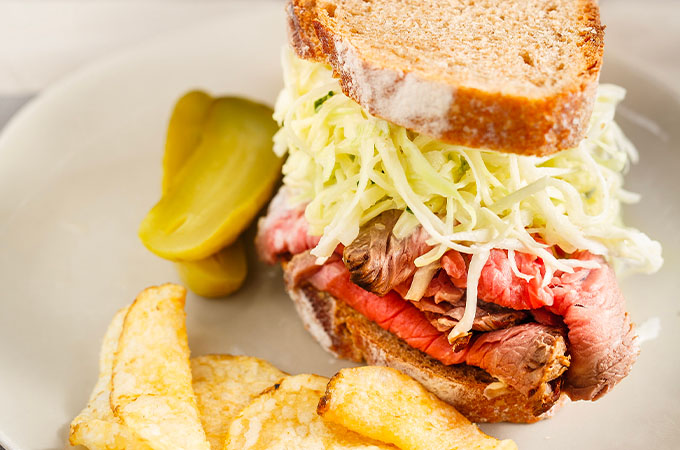 Roast Beef Sandwiches with Coleslaw and Horseradish