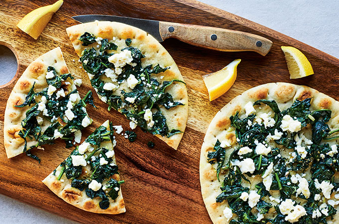 Flatbread Pizzas with Spinach and Feta
