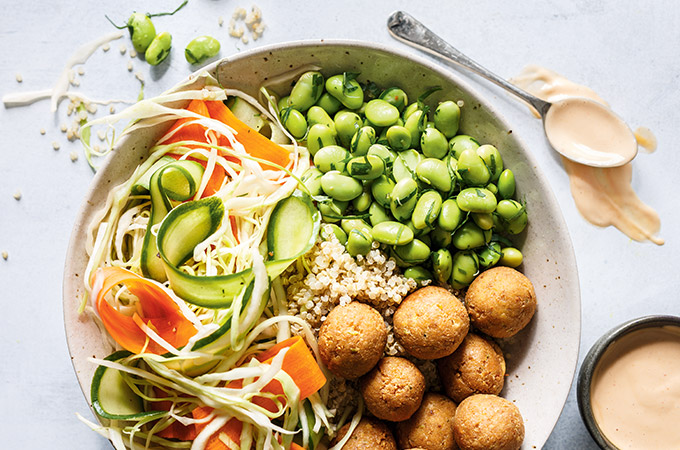 Quinoa Bowl with Pickled Vegetables and Edamame