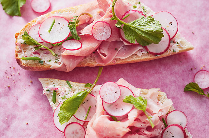 Open-Faced Sandwiches with Radish Butter and Ham