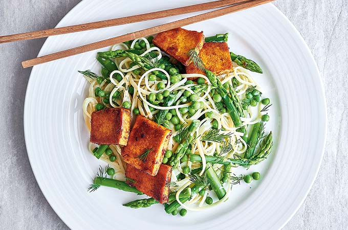Pasta Salad with Green Vegetables and Barbecue Tofu