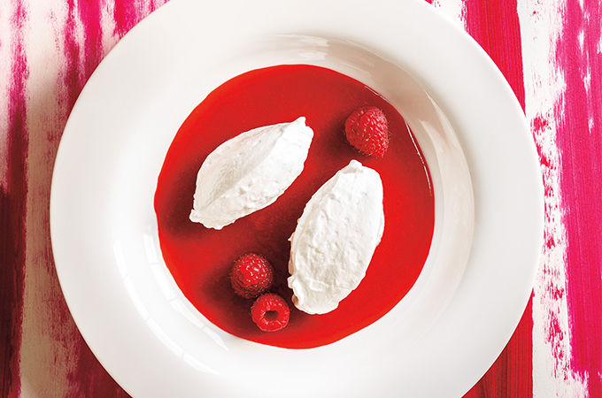 Floating Islands with Raspberry Coulis