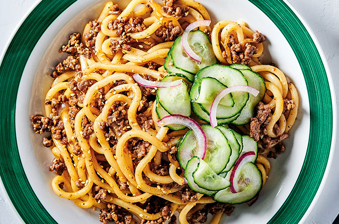 Udon Noodles with Spicy Beef and Tamari
