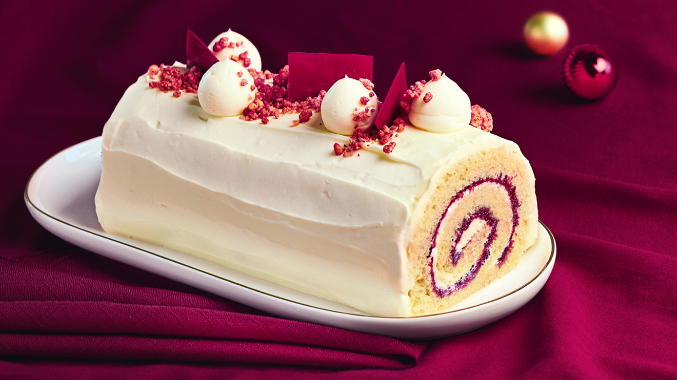 raspberry yule log cake