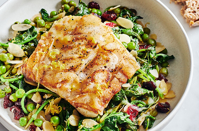 Seared Cod with Kale and Almonds
