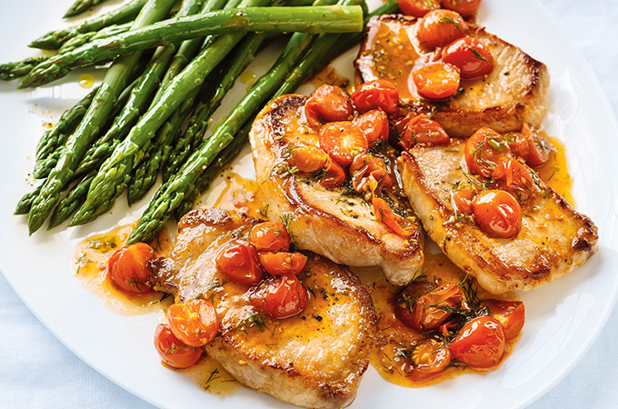 Seared Pork Chops with Wilted Tomatoes
