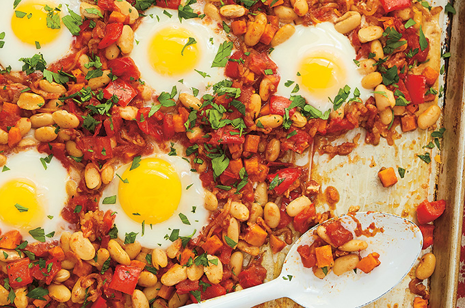 Bacon, Beans and Egg Sheet-Pan Breakfast