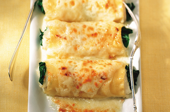 Baked Sole Rolls with Spinach and Parmesan Cheese