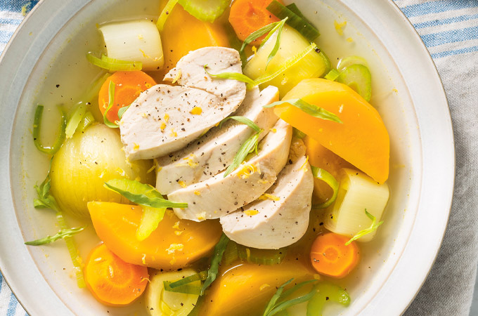 Boiled Chicken with Tarragon Fall Vegetables