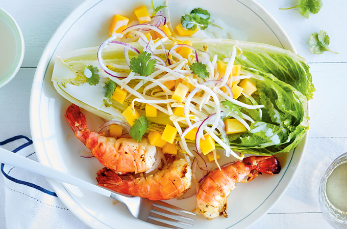 Grilled Shrimp with Romaine Lettuce and Coconut Milk Dressing