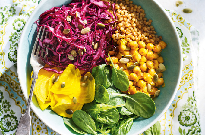 Wheat Berry, Chickpea and Pickled Vegetable Bowls
