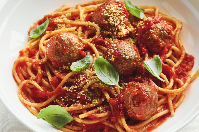 Spaghetti with Eggplant “Meatballs” and Tomato Sauce