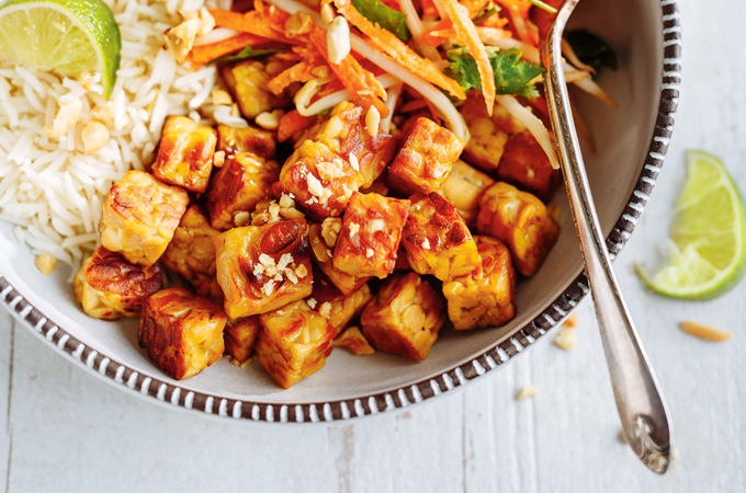 Grilled Tempeh with Coconut Milk Carrot Salad