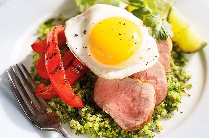 Broccoli Tabbouleh with Grilled Bell Peppers and Pork Tenderloin
