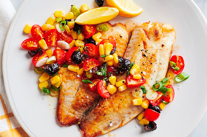 Seared Tilapia with Corn and Cherry Tomato Salad